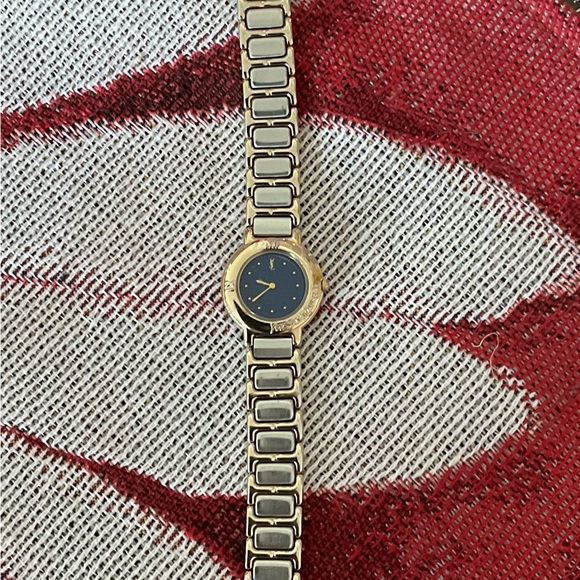 Yves Saint Laurent 24mm Blue Dial Two Toned Women’s Watch. 6.5” $225 EUC - Picture 1 of 10